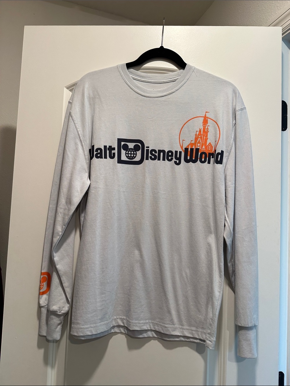 Walt Disney World Long Sleeve Tee - White with Orange & Navy Graphics Small